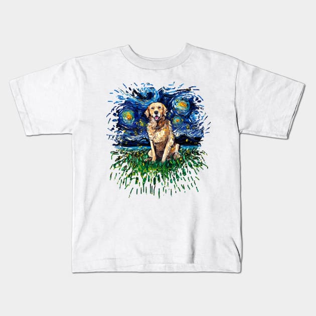 Golden Retriever Night (version 2) Kids T-Shirt by sagittariusgallery